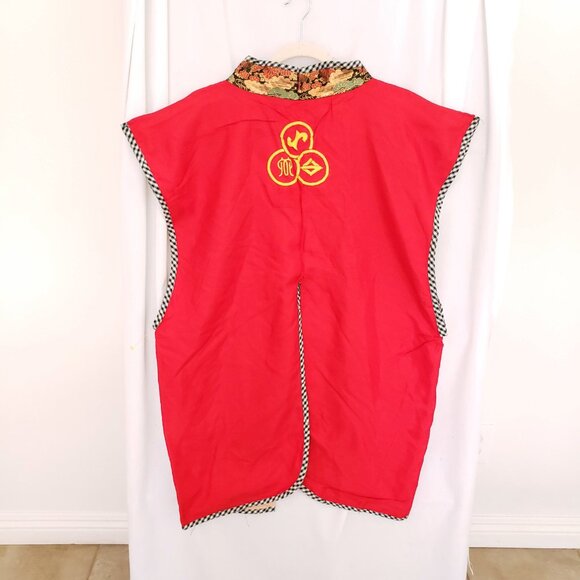 Unisex Asian Red Multicolor Beautiful Pattern Traditional Clothing Long Vest - Picture 11 of 15
